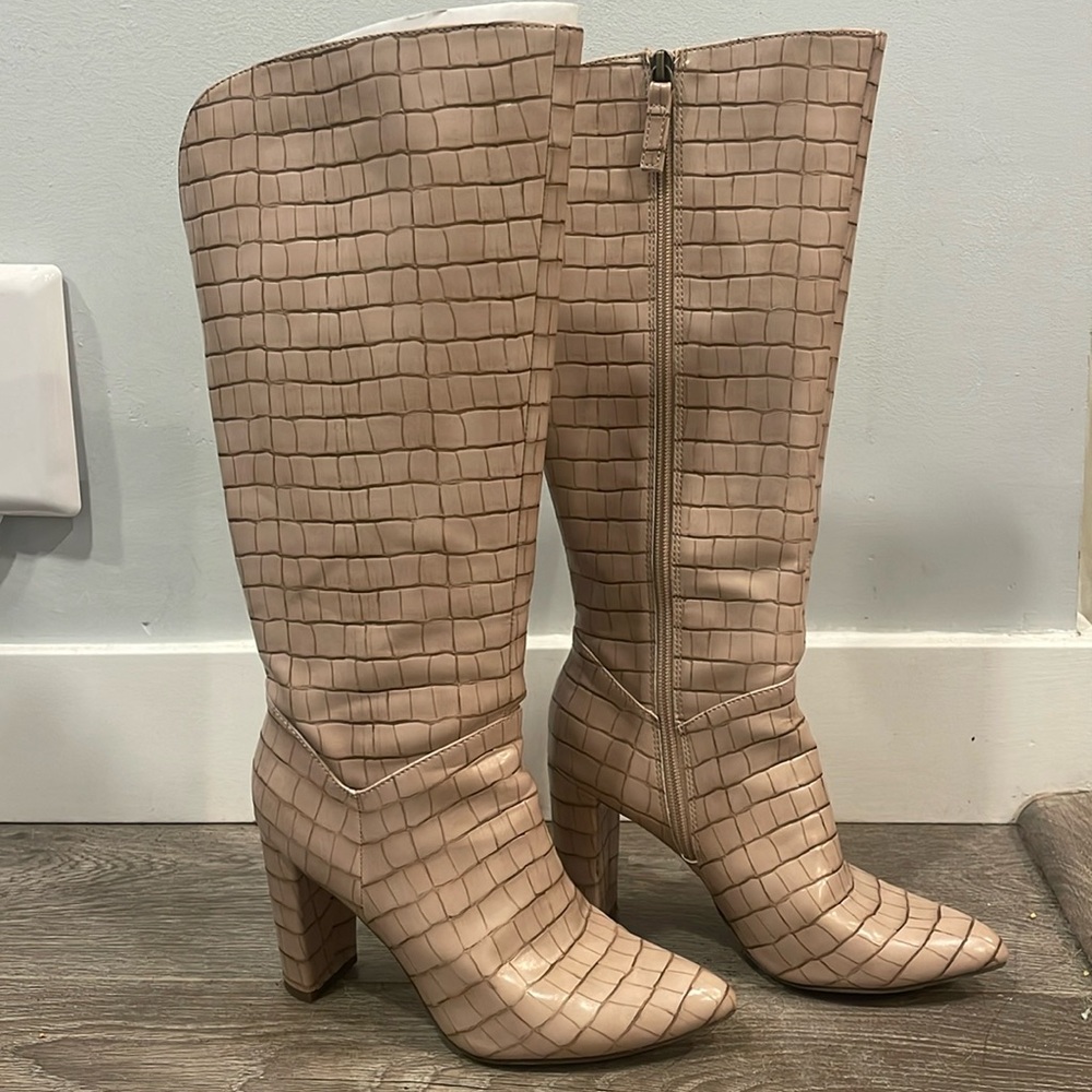 Faux crocodile knee high/ pointed toe / high heeled boots